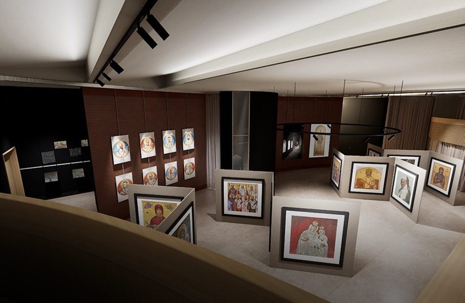 Randare: sala ca galerie, văzută de sus