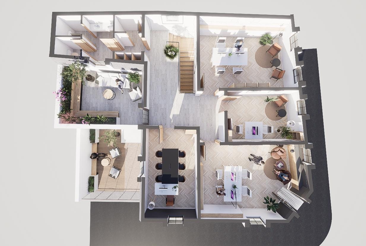 Plan 3D mansardă, birouri individuale